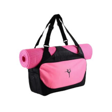 (Without Mat) Yoga Carry Bag with Mat Holder, MultiColor Sport Duffle Bag, Large Capacity Nylon Gym Bag for Fitness and Dance (Pink)