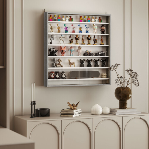 Homcom HOMCOM 7-Tier Wall Display Cabinet w/ Glass Doors, Graphite Wood Effect