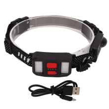 Wiederaufladbare Stirnlampe mit breitem Lichtkegel für optimale Ausleuchtung, verstellbarem Gummiband für individuelle Passform, rotem