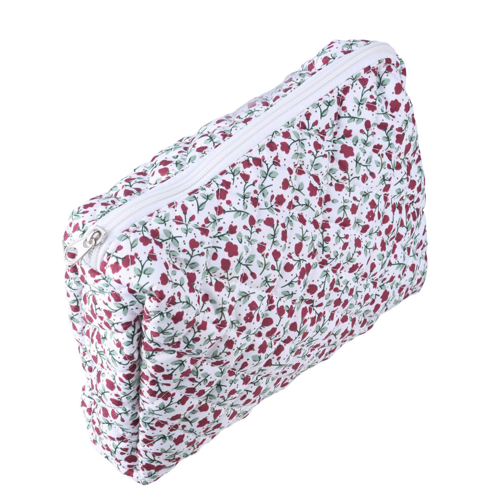 Quilted Makeup Bag with Zipper Flower Print Toiletry Bag-M