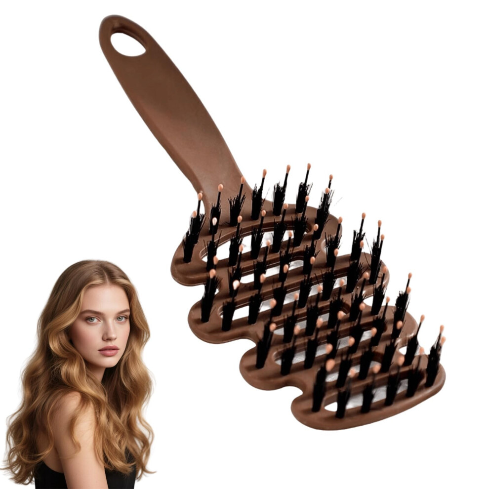 Light/Brown Volume+ Bristle Hair Brush Detangler For Wet And Dry Hair Ball Tipped Bristles Scalp Massage