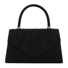 Fashionable Crossbody Bag with Pleated Detail Chain-Black