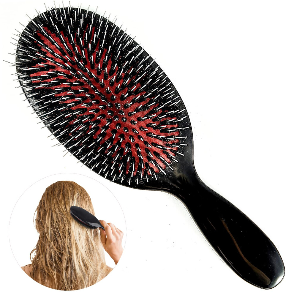Hair Extension Brush with Boar and Nylon Bristles, AntiStatic Detangling Paddle for Salon and Home