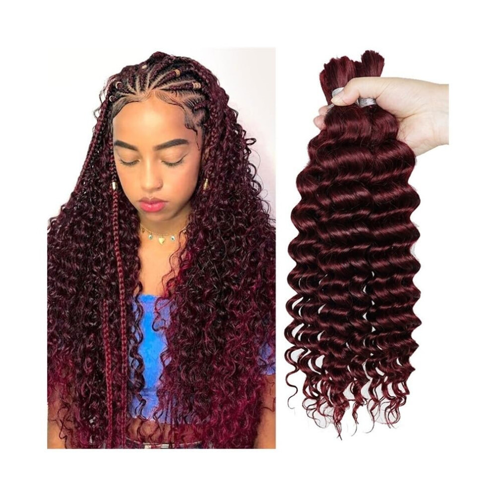 Unisex Red Braiding Hair 99J Burgundy Bulk Human Hair For Braiding Deep Wave Peruvian Bundles No Weft Hair Extensions 20 Inches