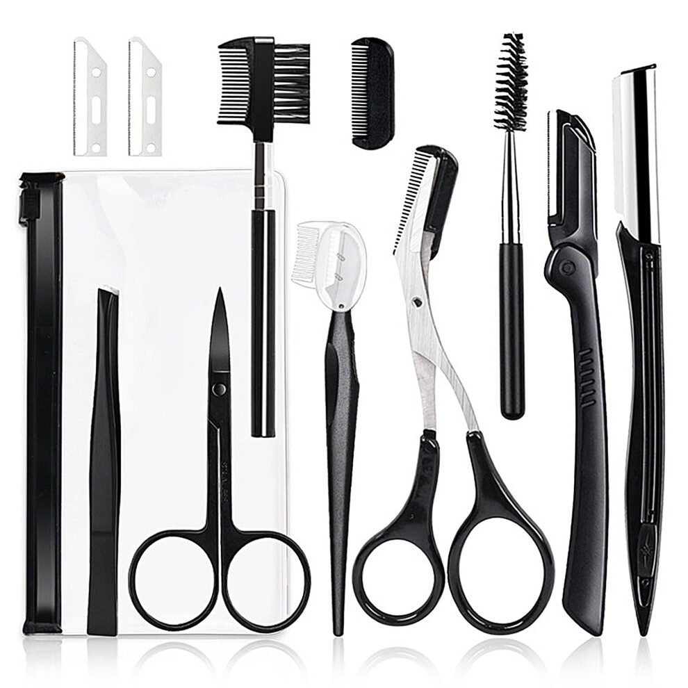 11pcs Eyebrow Set, Tweezers, Razor, Brush, Scissors, Easy to Create  Brows
