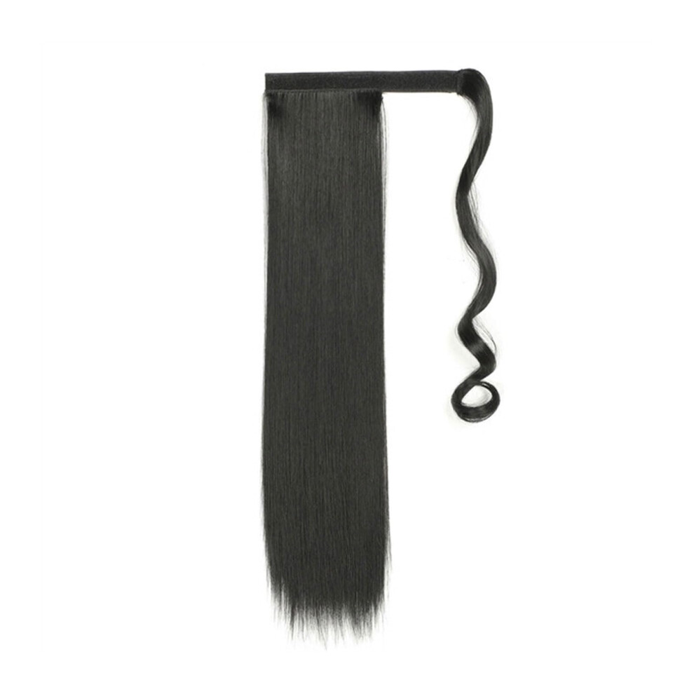 Unisex Black Ponytail Extension Heatresistant Fiber Synthetic Long Straight Ponytail Hairpiece Wrap Around For Daily Use Women