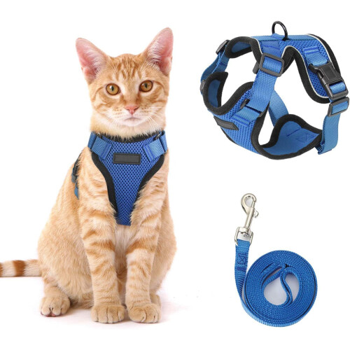 Cat Harness, Adjustable with Leash, for Small Medium Large Cats (Blue, XS) 2