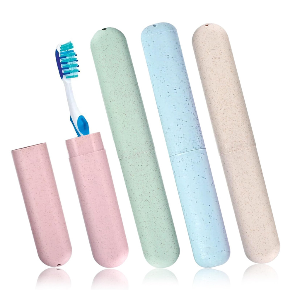Pack of 4 Toothbrush Case, Travel, Family, Green, Blue, Beige, Pink