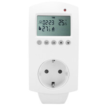 Programmeerbare digitale thermostaat met LCD-display, temperatuurregelaar, alarmsysteem, energiezuinige stekker voor aquariums, kassen en verwarming.