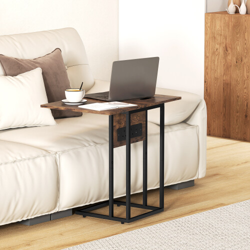 Homcom HOMCOM C Shaped Side Table with Charging Station and Foldable Top