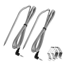 (Silver) 2er Pack Fleischsonden, Smoker Grill Temperaturfühler Pelletgrill-Zubehör mit Sondenclip