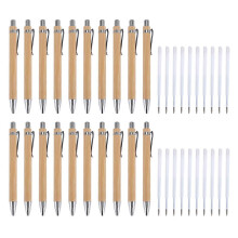 (black) 20 Stück Bambus-Retractable-Kugelschreiber und 20 Stück Extra-Minen, schwarze Tinte 1 mm Bambus-Schreiber Retracta