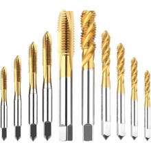 (gold) 10-teiliges Maschinengewindebohrer-Set: Spiralnutbohrer M3-M8 und Spiralspitzbohrer M3-M8 Gewinde