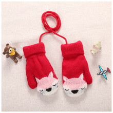 Christmas Gloves Cartoon Fox Baby Mittens Teething Mitten DoubleLayer Knitted Woolen Winter Warm Gloves Red