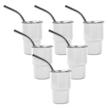 (White) 6 Stück Mini 3oz Tumbler-Shotgläser mit Strohhalm und Deckeln, Sublimations-Doppelschicht-Shotgläser-Set für