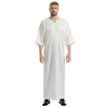 Kaftan Men's Long Prayer Arabic Maxi Dress Thobe Islamic Men's Clothing L White