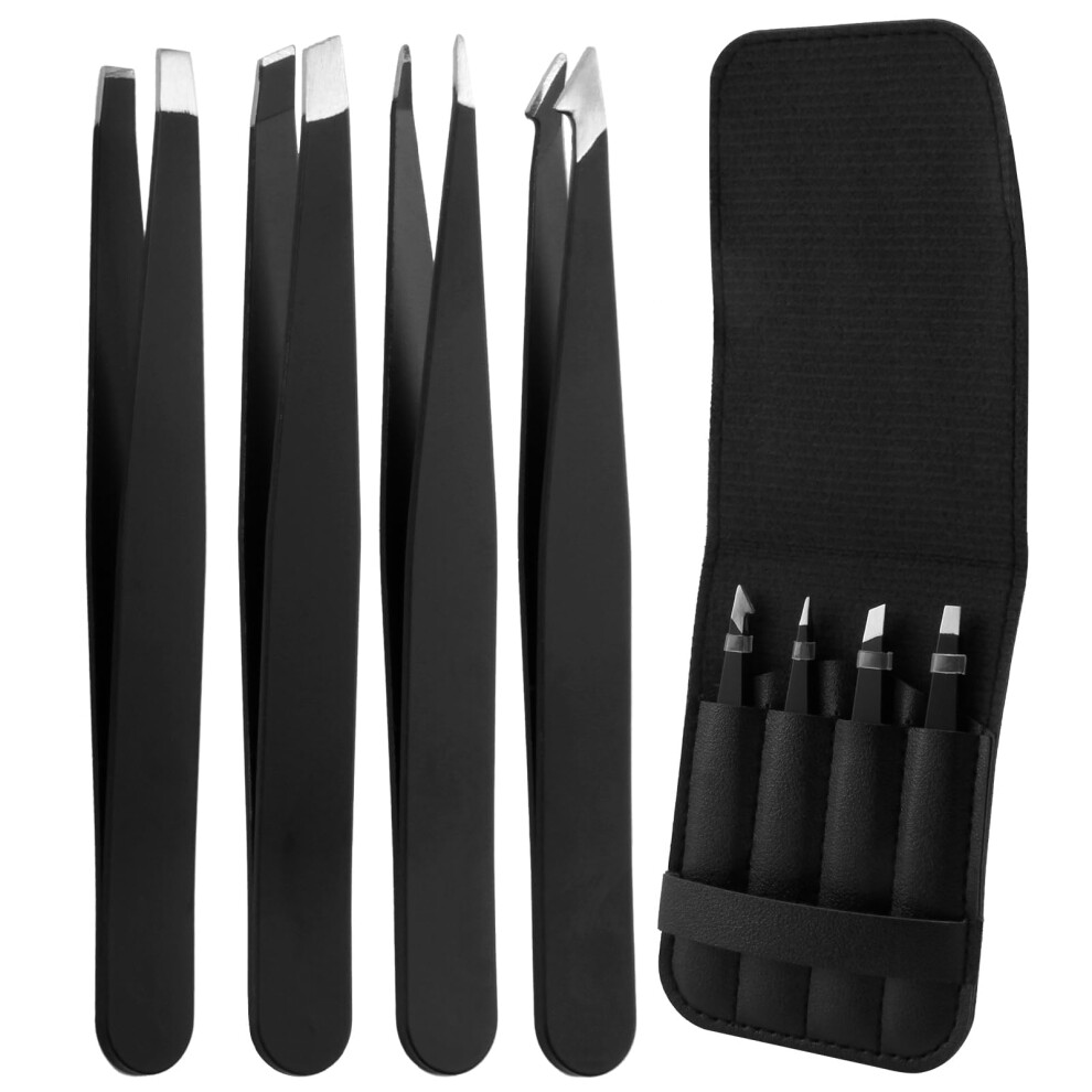 Professional Tweezers Set of 4 â  Stainless Steel for Eyebrow, Facial Hair