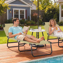 Outsunny Folding Lounge Chair Outdoor Chaise Lounge for Bench Patio Beige
