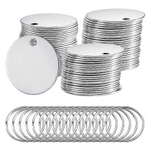 (Silver) 100 Stück runde Stempelbleche Edelstahl-Blank-Tags mit Loch Silber-Metall-Blank-Hundemarken Poli