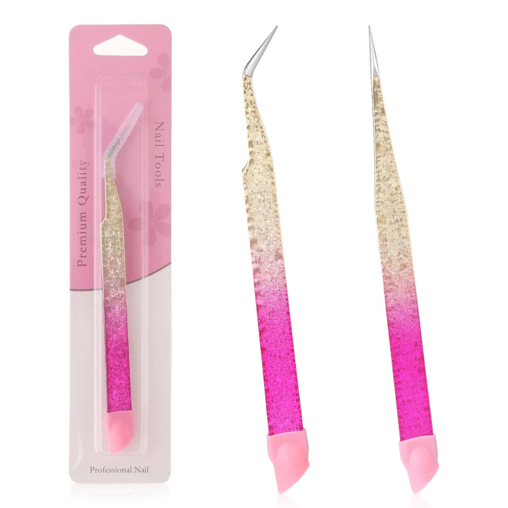 Pack of 2 Nail Art Tweezers, Eyelash Extension Tweezers, Fine Tip Sharp Tip Tweezers
