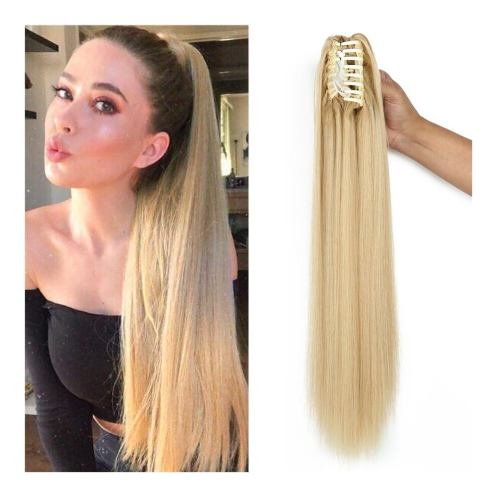 Unisex White Ponytail Extension Claw Clip For Long Straight Hair Chemical Fiber Wig