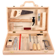 Children's Wooden Tool Set Toy with Box Case and Tools Accessories