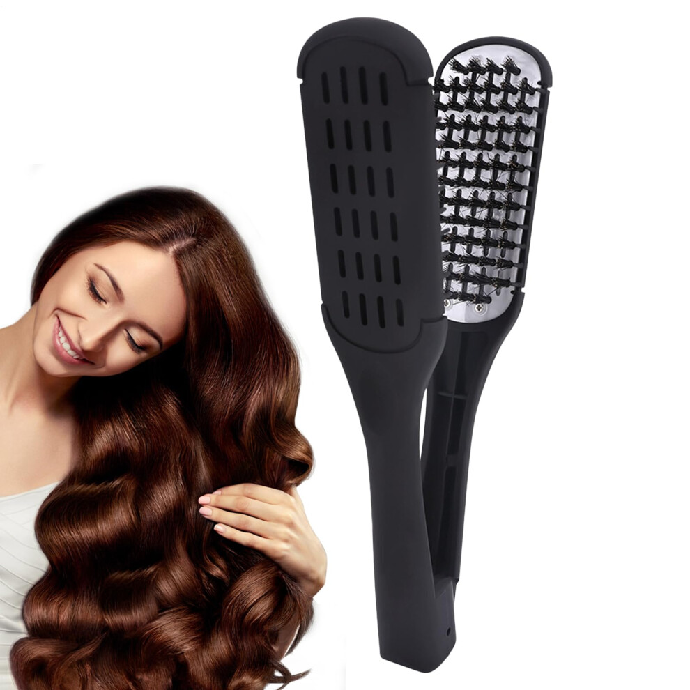 Hair Straightening Brush with DoubleSided Ceramic Teeth and Boar Bristles for Instant Smooth Styling