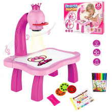 Children's Drawing Projector Table with Smart Projector and Light Music Trace and Draw Toy for Children Pink Crown