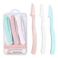 Eyebrow Razor, Pack of 3, Foldable Eyebrow Shaper, Face Razor, Women's Razor for Men and Women (Pink, Blue, White)