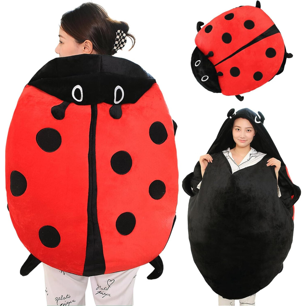 Wearable Ladybug Pillow Cute Warm Sleeping Plush Removable Oversized Giant for Children and Adults Release Stress