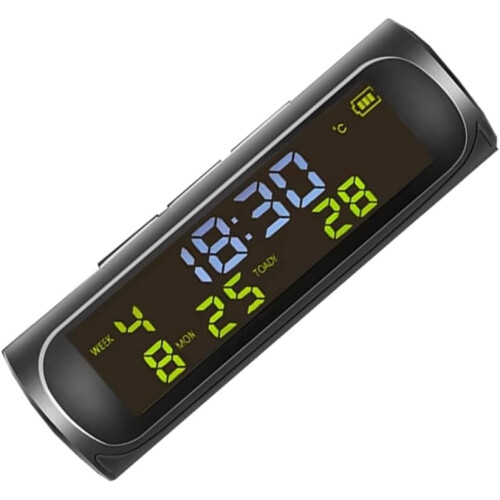 Solar Car Clock with Digital Thermometer, Solar Powered Timekeeping, Calendar and Date Display 1