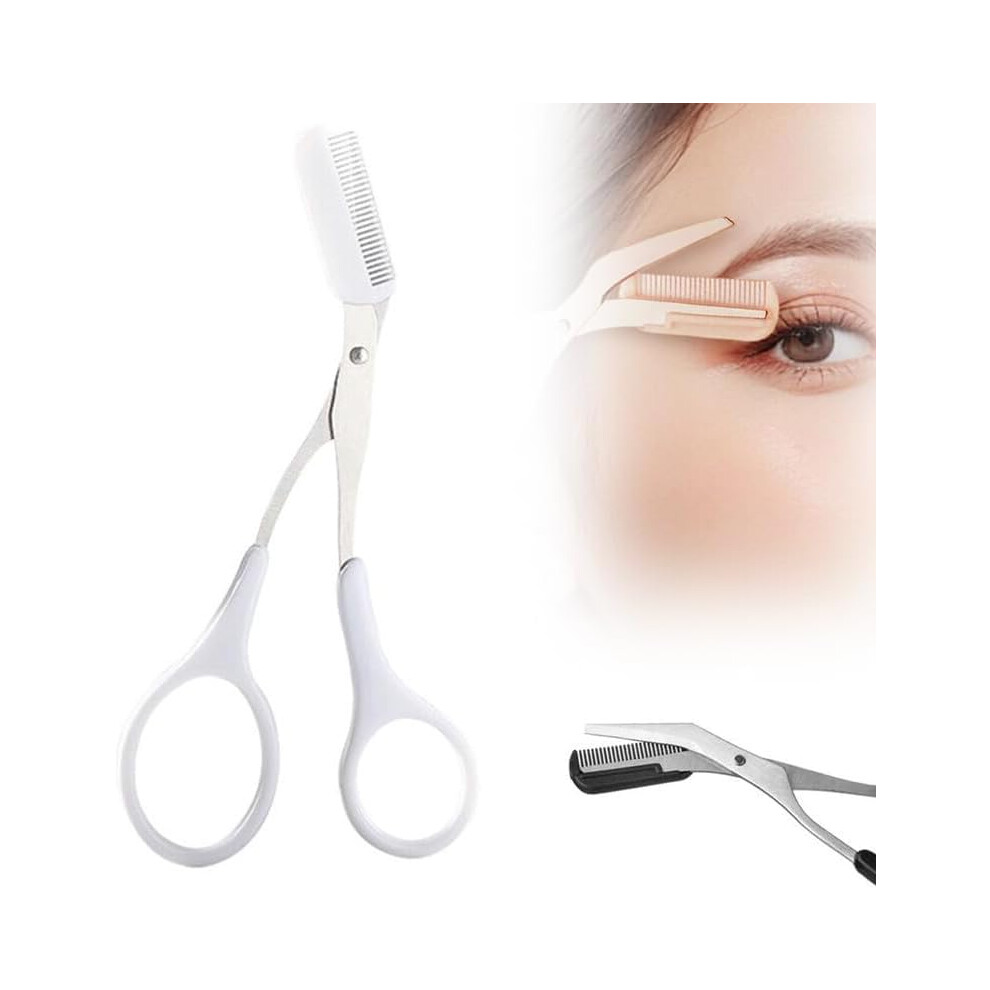 Eyebrow Scissors with Comb, 2 in 1 Eyebrow Trimmer Scissors with Comb, Eyebrow Trimmer Scissors, Eyebrow Scissors for Men and Women (White)