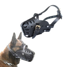 German Shepherd Malinois Muzzle, Leather Mouth Guard for Biting, Adjustable, Black