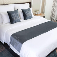 Bed Runner Rug For King Size Bed, European Velvet Crown Pattern, Hotel End Scarf, Grey 45x45cm Pillowcases