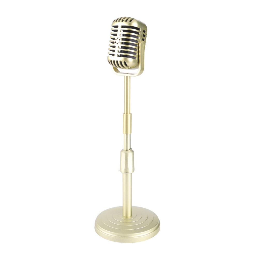 Vintage Microphone Prop Model, Simulation Oldfashioned Microphone With Stable Base And Support Bar, Retro Style Mic Prop Set For Photography, Gold 9001264356965