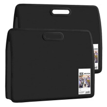 Art portfolio folders, 2 pieces, art organizer, 45.7 x 36.9 cm, hardshell case, office file folder with handle (Black) Black