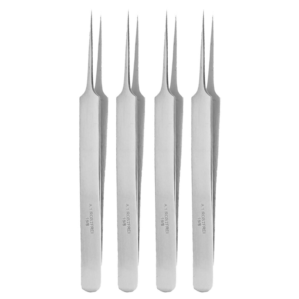 4 x splinter tweezers   First aid tweezers   Fine model   Pointed   Stainless steel
