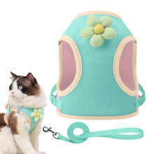 Pet harness Reflective cat harness Cartoon pattern Breathable pet gear For daily use Walks Outdoor Night activities Tropical green S