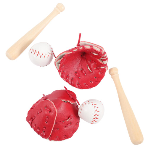 mini baseball catcher red wooden
