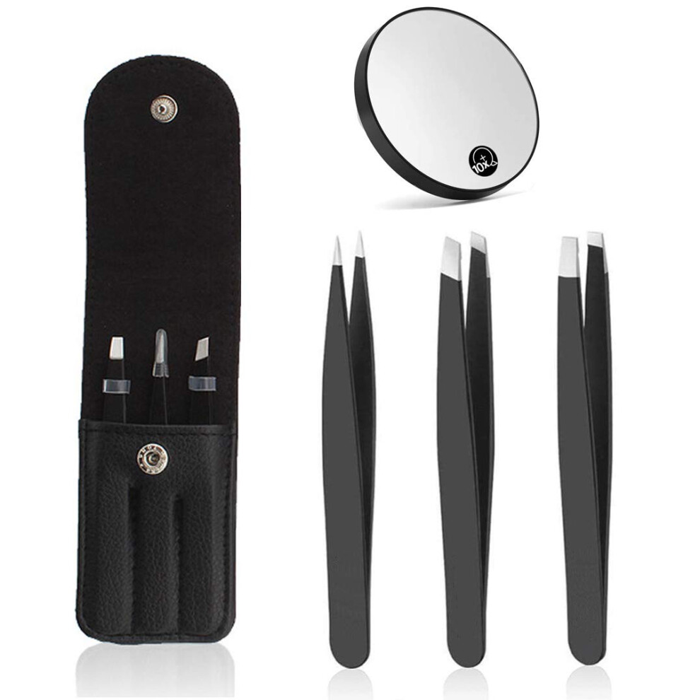 3 Pieces Eyebrow Tweezers Set with 10x Magnification Professional Stainless Steel Precision Tweezers for Eyebrows, Ingrown Hair, Facial Hair Remover
