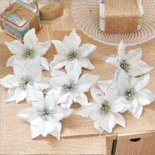 Brightens Any Tree or Table Decoration, Artificial Flower in Silver, Christmas Glitter Poinsettia Ensures a Vibrant Holiday Display
