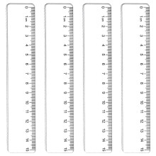 4Piece 15 cm Primary School Ruler Set, Transparent Plastic, Flexible and Unbreakable