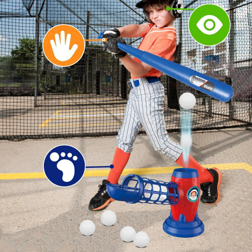 Electric Baseball Set, Automatic Launcher with 6 EVA Balls, Bat, Racket 1