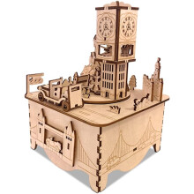 DIY 3D Wooden Puzzle, Cityscape, Music Box, HandSpliced Building Blocks, Gift