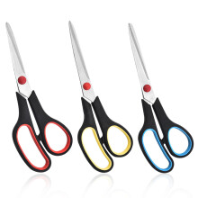3 Piece Household Scissors Set, 21cm Stainless Steel, MultiPurpose 2.5mm Blades, Red, Blue, Yellow Handle