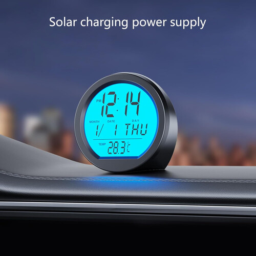 Car Digital Clock Solar Power, Date And Day Display, Interior Backlit Dashboard Clock With Temperature Display 2