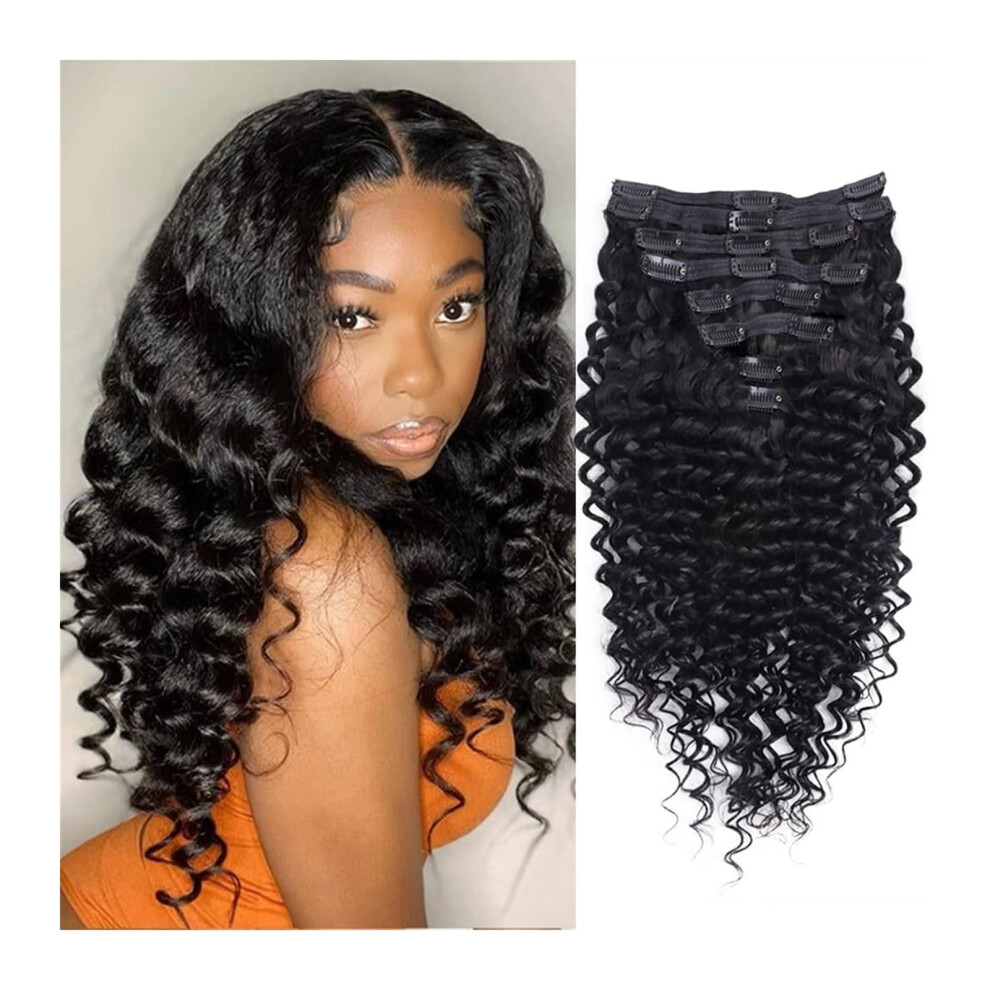 Hair Toppers ClipIn Deep Wave Human Hair Extensions For Black Women Remy Double Weft 22In 120g 8Pcs 18 Clips