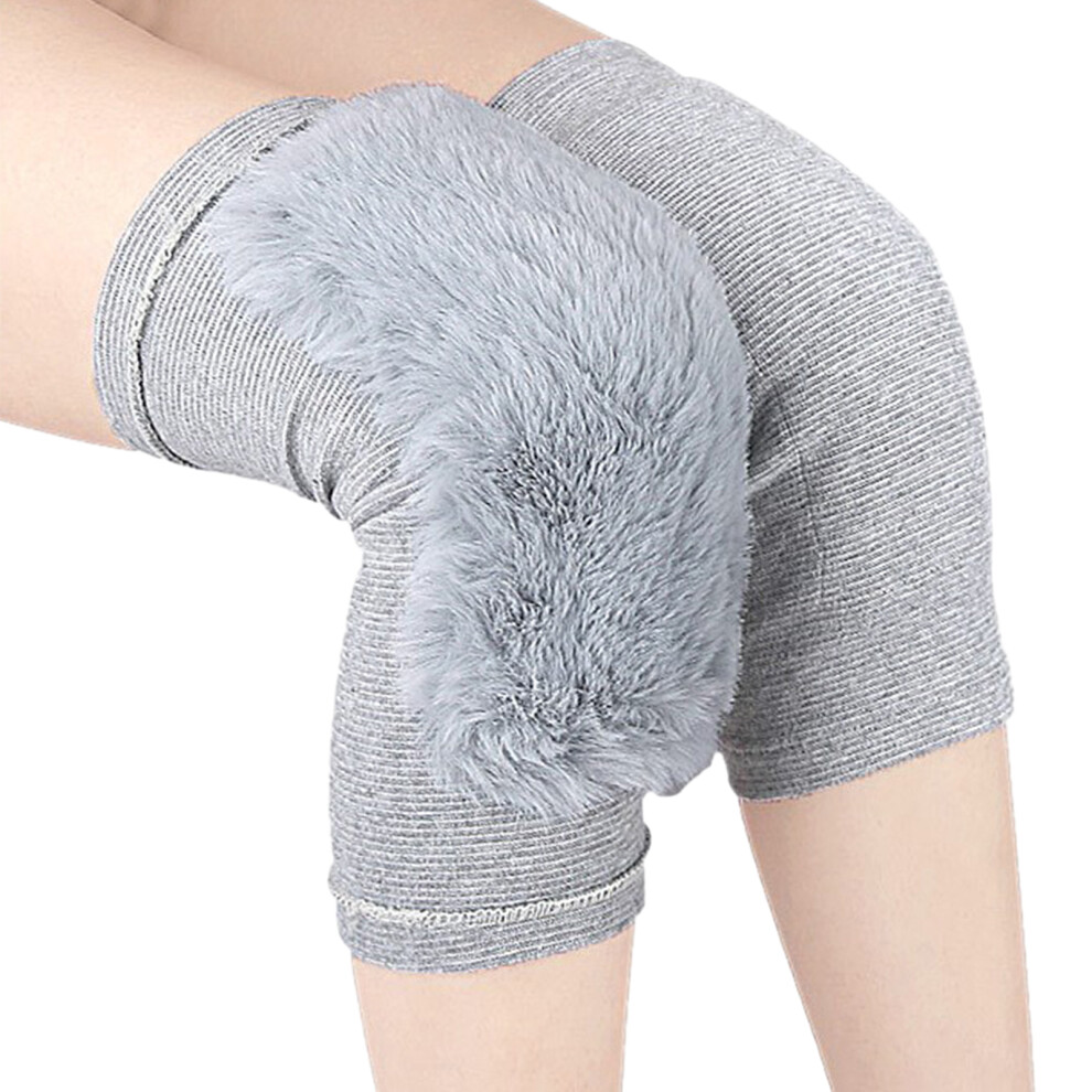 Gray Winter Thicken Warm Knee Brace Women Plush Leg Knee Pad- L