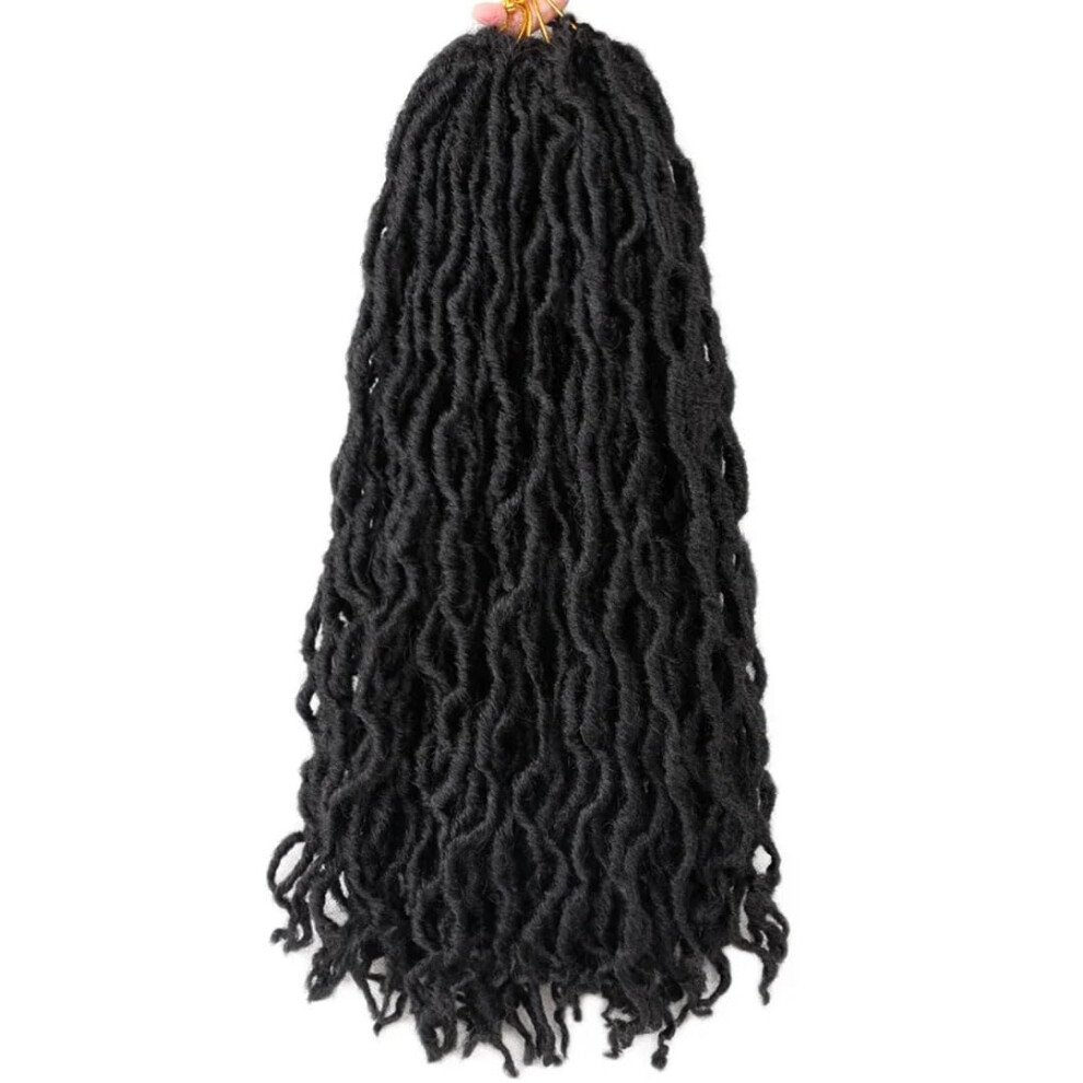 Unisex Women Soft Locs Crochet Hair Threetone Synthetic Wavy Goddess Faux Locs Crochet Braiding Hair Extension 18Inch 1B