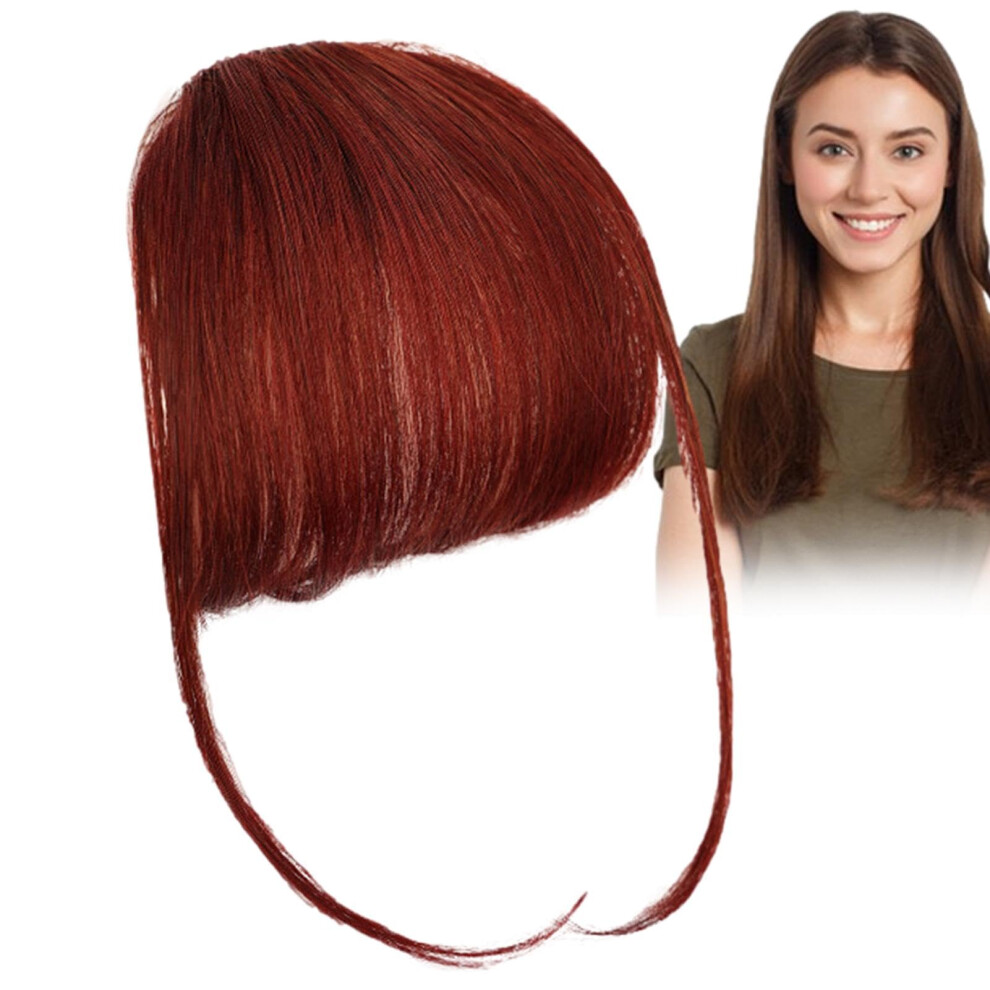 Unisex Red Clip In Bangs Real Human Hair, Wispy French Bangs Style, Wine Color, Clip In Hair Extensions For Women And Girls
